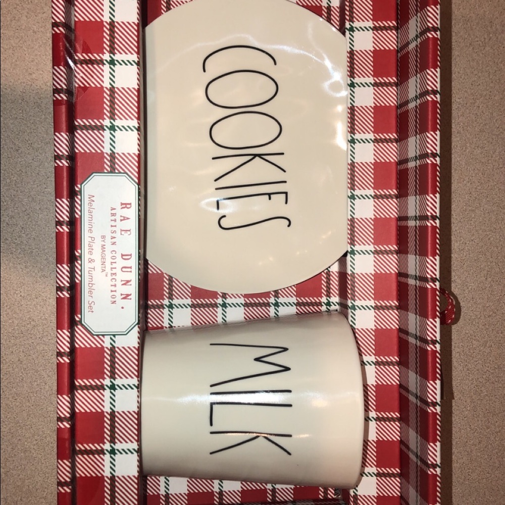 Rae Dunn Milk and Cookies plate and glass